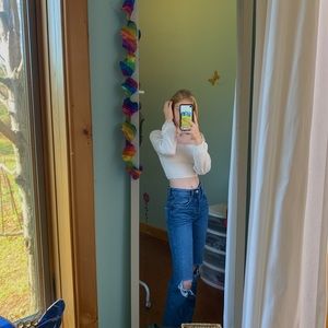 smocked puff sleeve cream top